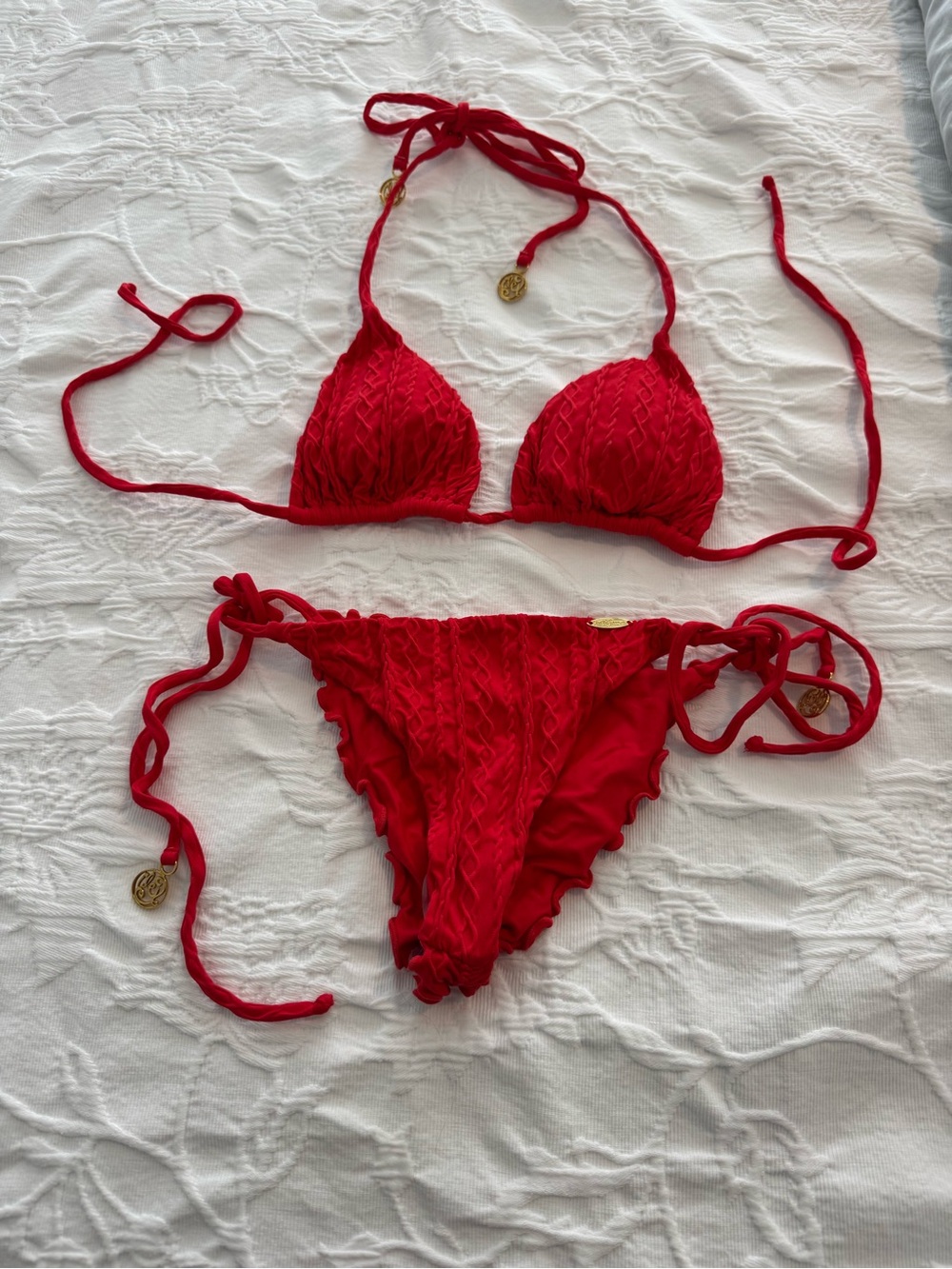 NWT Revolve x Luli Fama Red Textured String Bikini Size Small